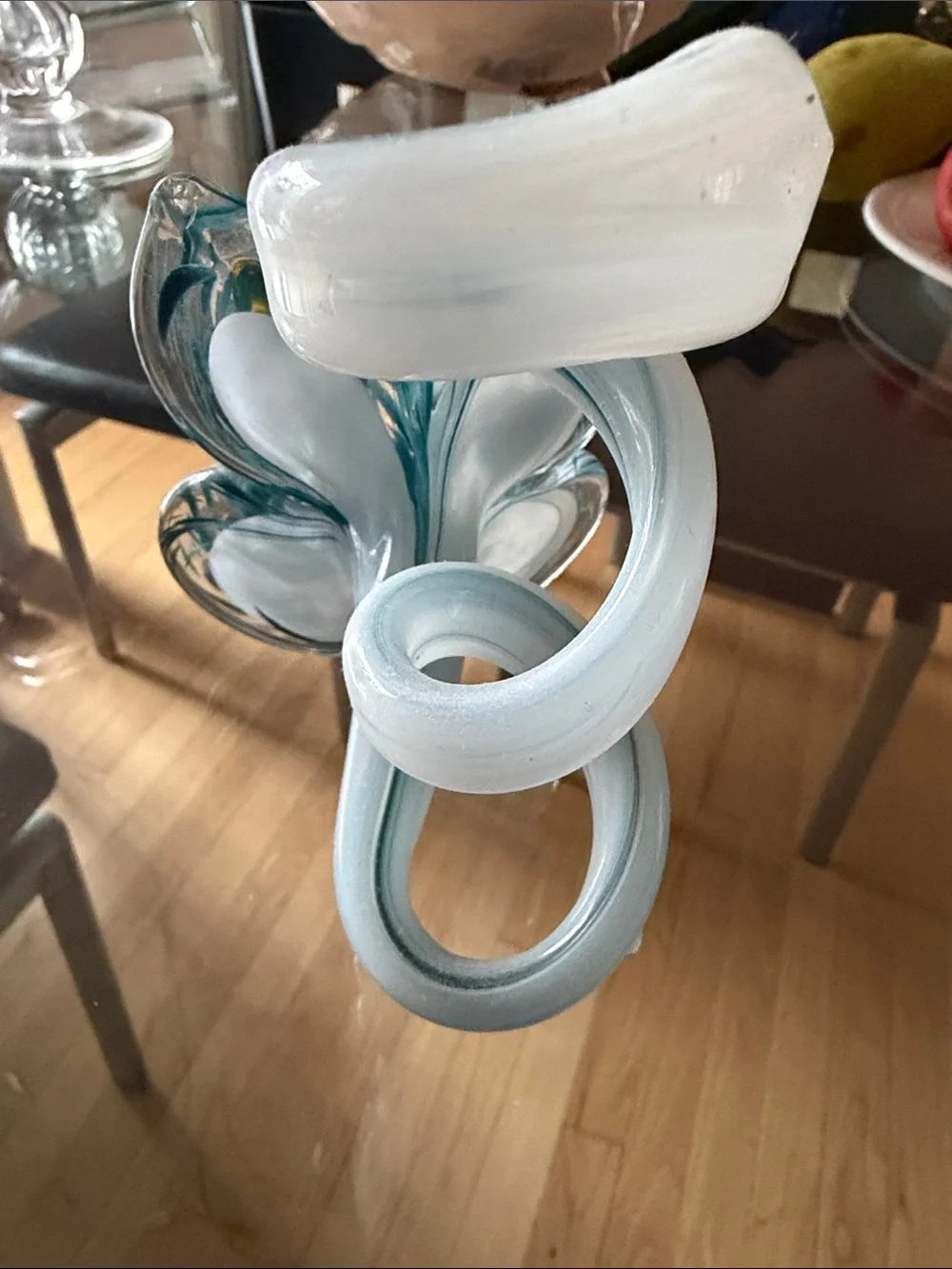 Murano Teal White Swirl Glass Butterfly Accent